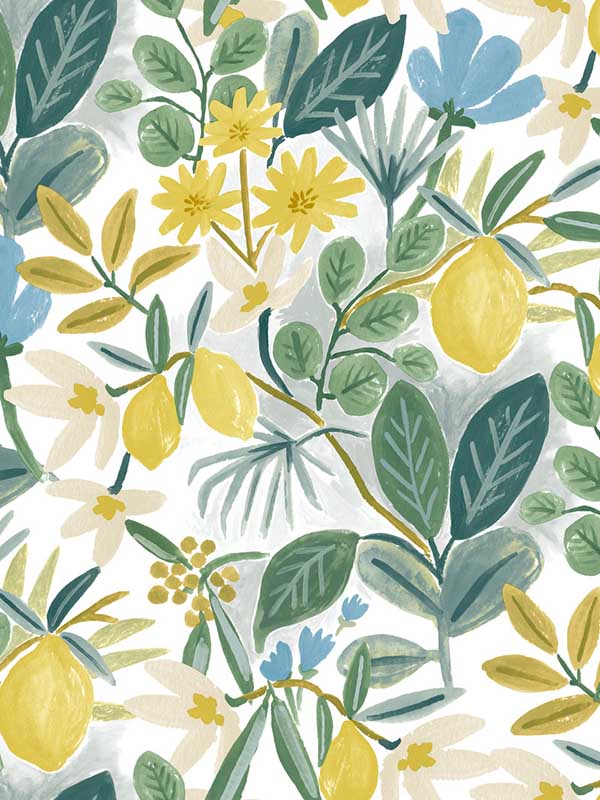 Amalfi Peel and Stick fabric in blue and green color - pattern number PSW1318RL - by Rifle Paper Co in the Rifle Paper Co Peel and Stick Wallpaper collection