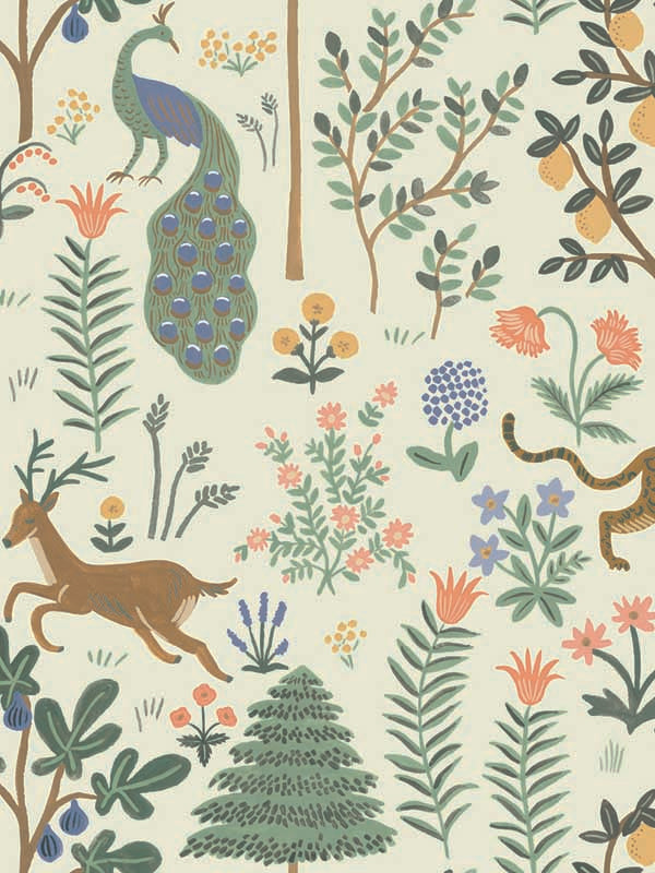 Menagerie Peel and Stick fabric in cream color - pattern number PSW1322RL - by Rifle Paper Co in the Rifle Paper Co Peel and Stick Wallpaper collection