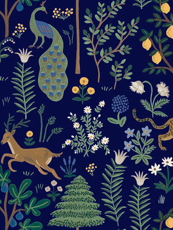 Menagerie Peel and Stick fabric in blue color - pattern number PSW1323RL - by Rifle Paper Co in the Rifle Paper Co Peel and Stick Wallpaper collection