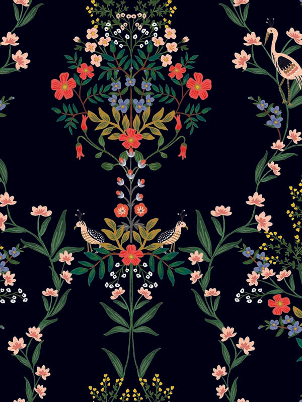 Luxembourg Peel and Stick fabric in black color - pattern number PSW1326RL - by Rifle Paper Co in the Rifle Paper Co Peel and Stick Wallpaper collection
