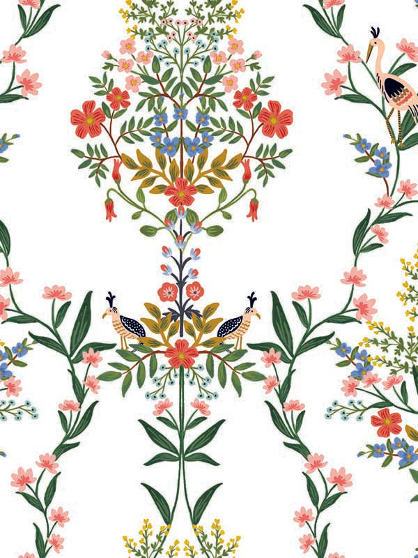 Luxembourg Peel and Stick fabric in white color - pattern number PSW1327RL - by Rifle Paper Co in the Rifle Paper Co Peel and Stick Wallpaper collection