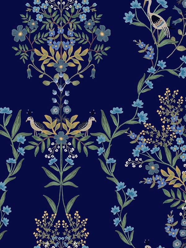 Luxembourg Peel and Stick fabric in blue color - pattern number PSW1328RL - by Rifle Paper Co in the Rifle Paper Co Peel and Stick Wallpaper collection