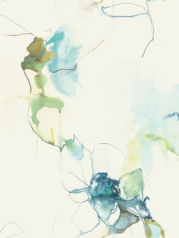 Anemone Watercolor Floral fabric in glacier blue and pear color - pattern number LW50004 - by Seabrook in the Living With Art II collection
