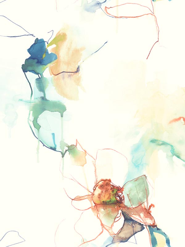 Anemone Watercolor Floral fabric in turquoise and persimmon color - pattern number LW50006 - by Seabrook in the Living With Art II collection