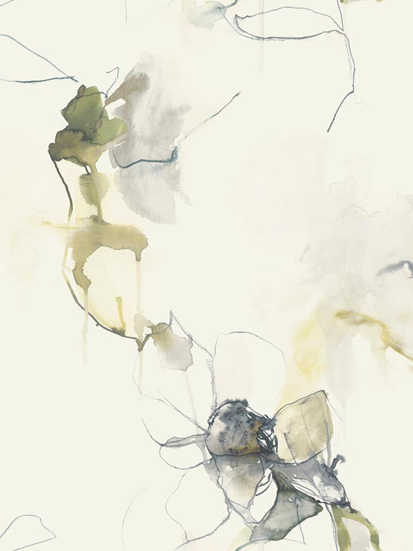 Anemone Watercolor Floral fabric in dark ash and canary color - pattern number LW50007 - by Seabrook in the Living With Art II collection