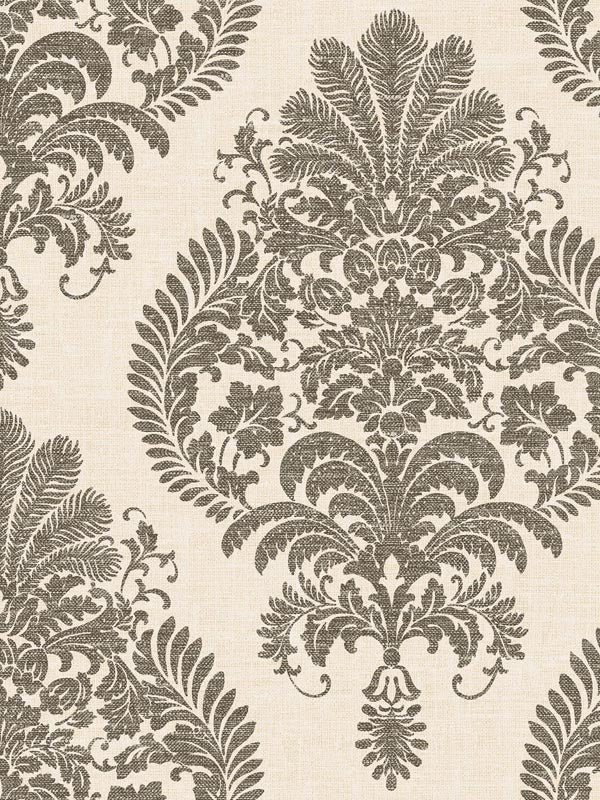 Antigua Damask fabric in charcoal and ivory color - pattern number LN10400 - by Seabrook in the Lillian August Luxe Retreat collection