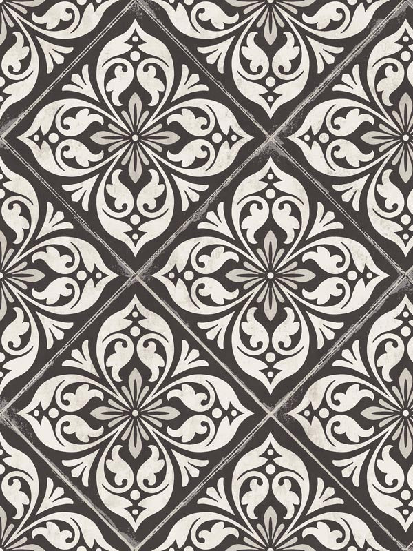 Plumosa Tile wallpaper in ebony and silver color - pattern number LN11000 - by Seabrook in the Lillian August Luxe Retreat collection