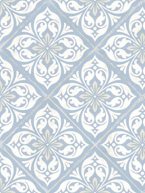Plumosa Tile wallpaper in carolina blue and arrowroot color - pattern number LN11002 - by Seabrook in the Lillian August Luxe Retreat collection