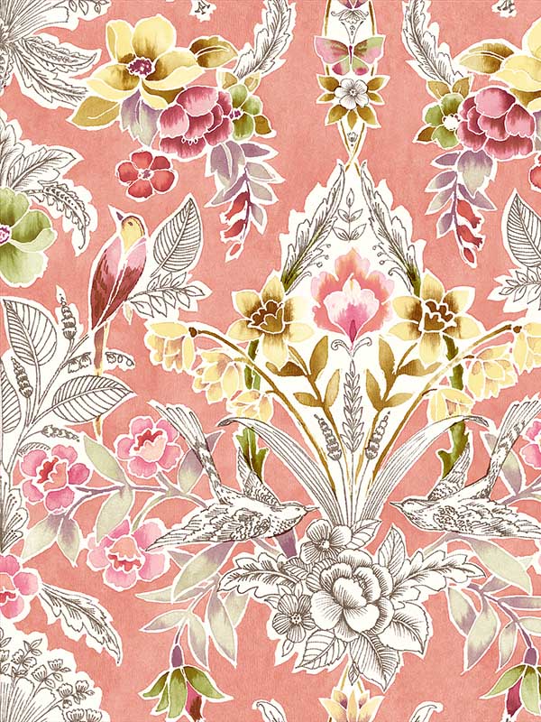 Vera Floral Damask fabric in pink color - pattern number 2903-25861 - by A Street Prints in the Bluebell collection