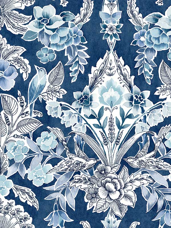 Vera Floral Damask fabric in blue color - pattern number 2903-25863 - by A Street Prints in the Bluebell collection