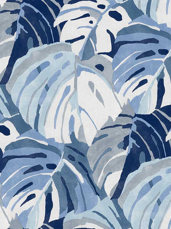 Samara Monstera Leaf fabric in blue color - pattern number 2969-26007 - by A Street Prints in the Pacifica collection