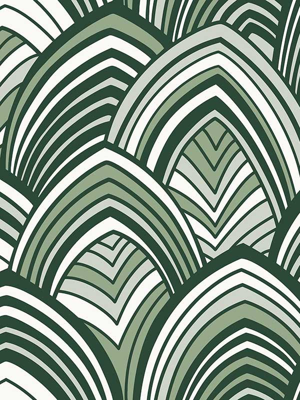 Cabarita Art Deco Flocked Leaves wallpaper in green color - pattern number 2969-87354 - by A Street Prints in the Pacifica collection