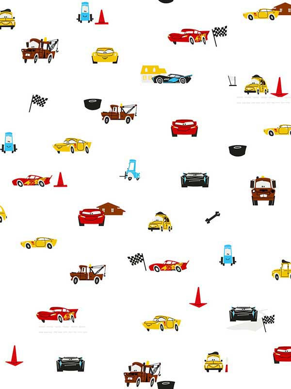 Disney and Pixar Cars Racing Spot fabric in white color - pattern number DI0921 - by York in the Disney Kids Vol 4 collection