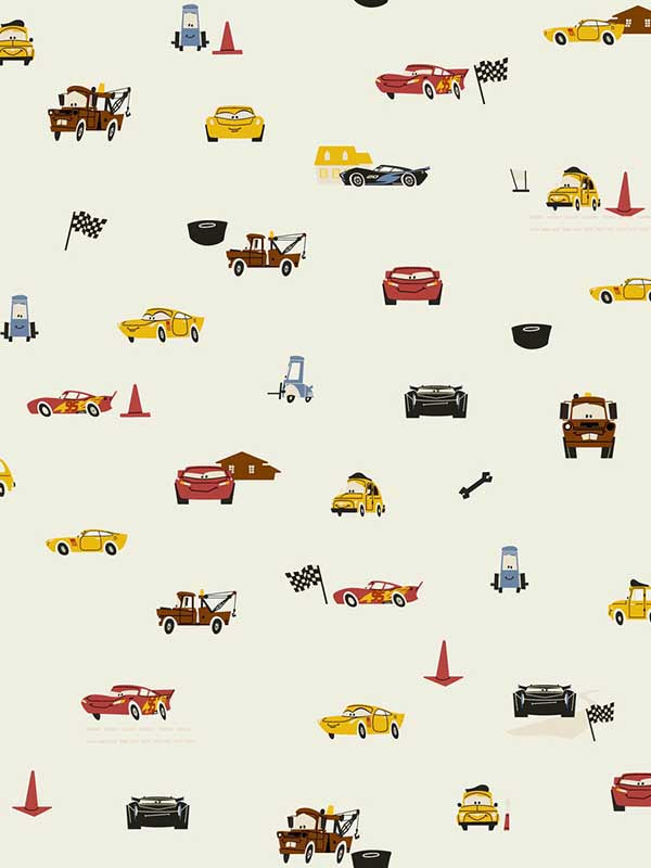 Disney and Pixar Cars Racing Spot fabric in cream color - pattern number DI0922 - by York in the Disney Kids Vol 4 collection