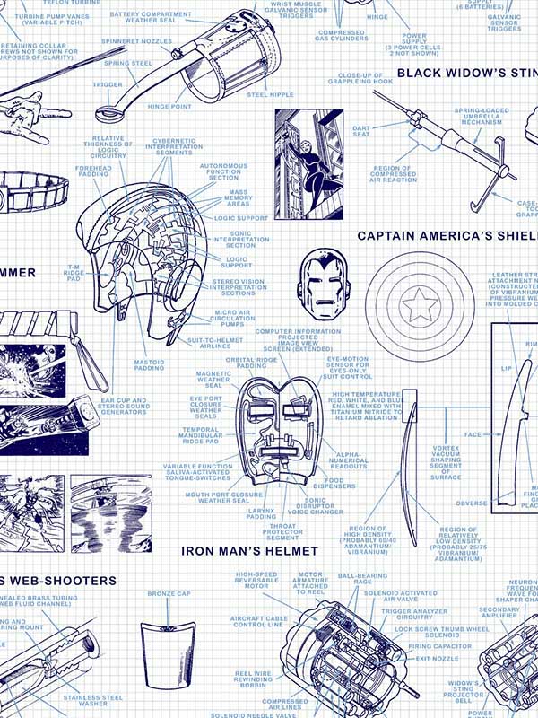 Marvels Heroes Schematics fabric in blue color - pattern number DI0935 - by York in the Disney Kids Vol 4 collection