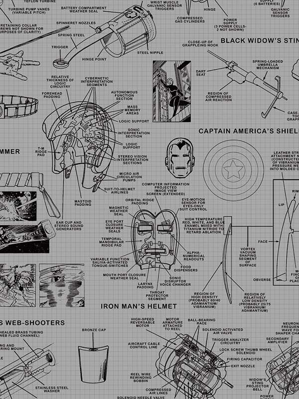 Marvels Heroes Schematics fabric in grey and black color - pattern number DI0936 - by York in the Disney Kids Vol 4 collection
