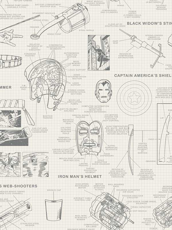 Marvels Heroes Schematics fabric in cream color - pattern number DI0937 - by York in the Disney Kids Vol 4 collection