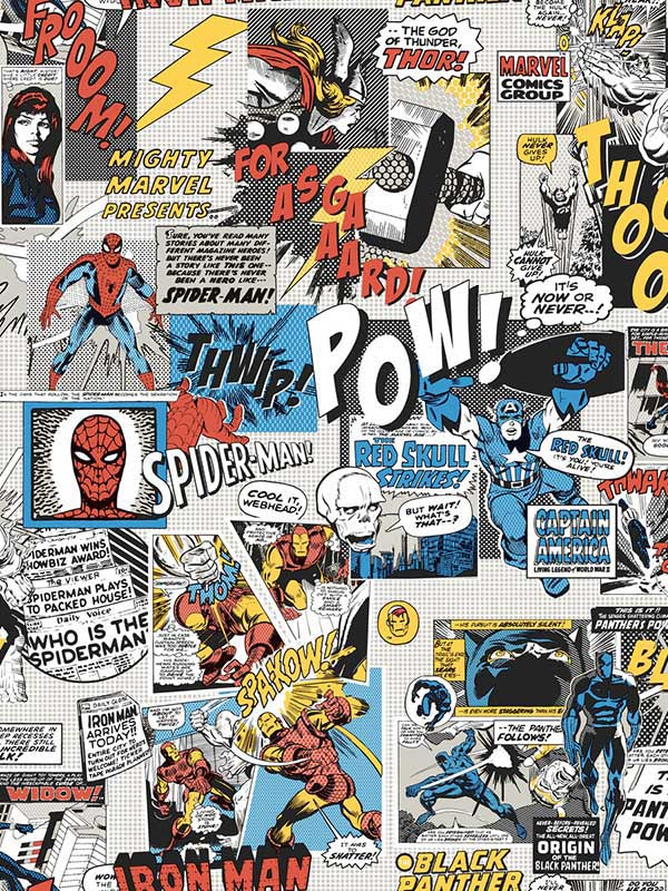 Marvel Comics Pow fabric in black and blue color - pattern number DI0944 - by York in the Disney Kids Vol 4 collection