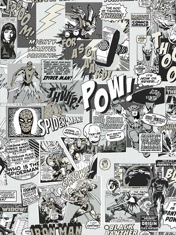 Marvel Comics Pow fabric in black and white color - pattern number DI0946 - by York in the Disney Kids Vol 4 collection