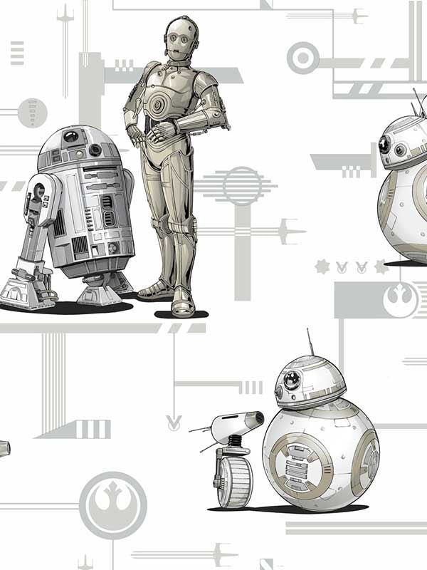 Star Wars The Rise of Skywalker Droids fabric in black and white color - pattern number DI0947 - by York in the Disney Kids Vol 4 collection