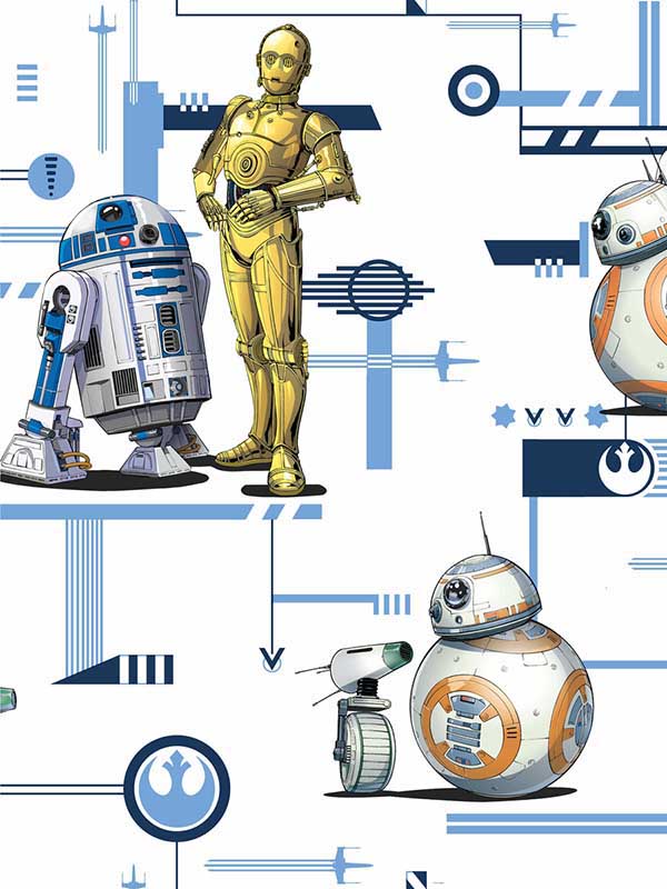 Star Wars The Rise of Skywalker Droids fabric in blue gold color - pattern number DI0948 - by York in the Disney Kids Vol 4 collection