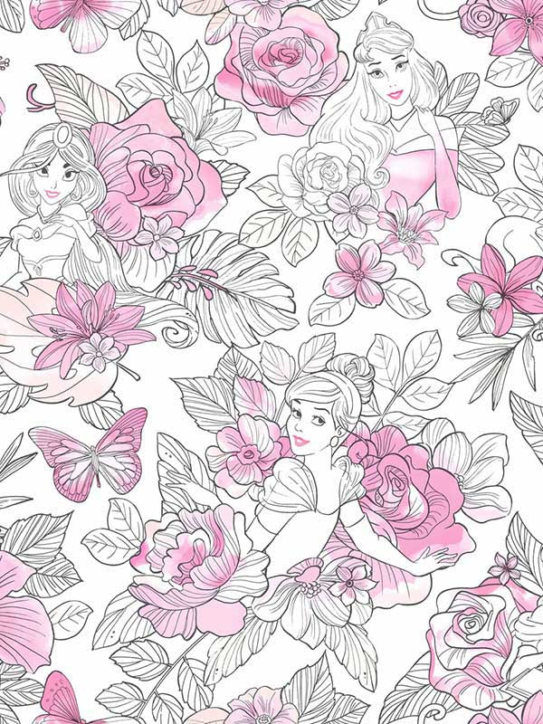 Disney Princess Royal Floral fabric in magenta color - pattern number DI0965 - by York in the Disney Kids Vol 4 collection