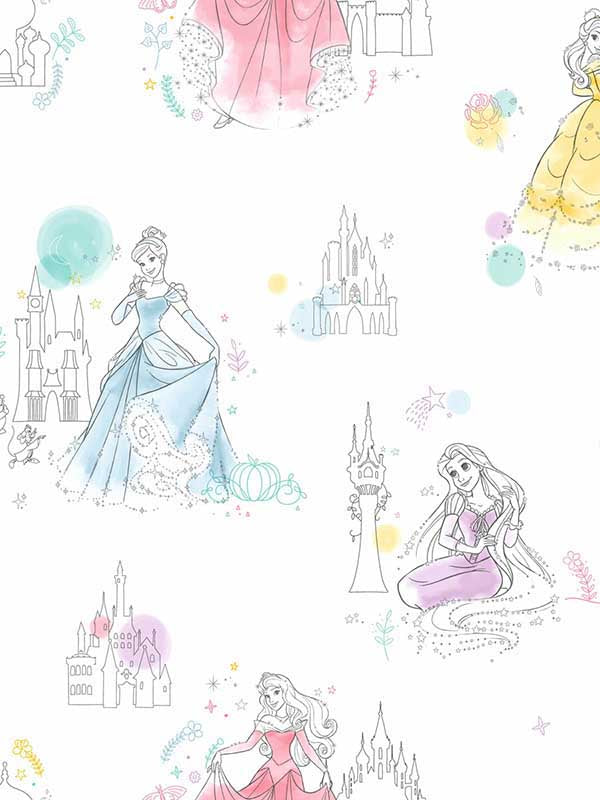Disney Princess Pretty Elegant fabric in white color - pattern number DI0968 - by York in the Disney Kids Vol 4 collection