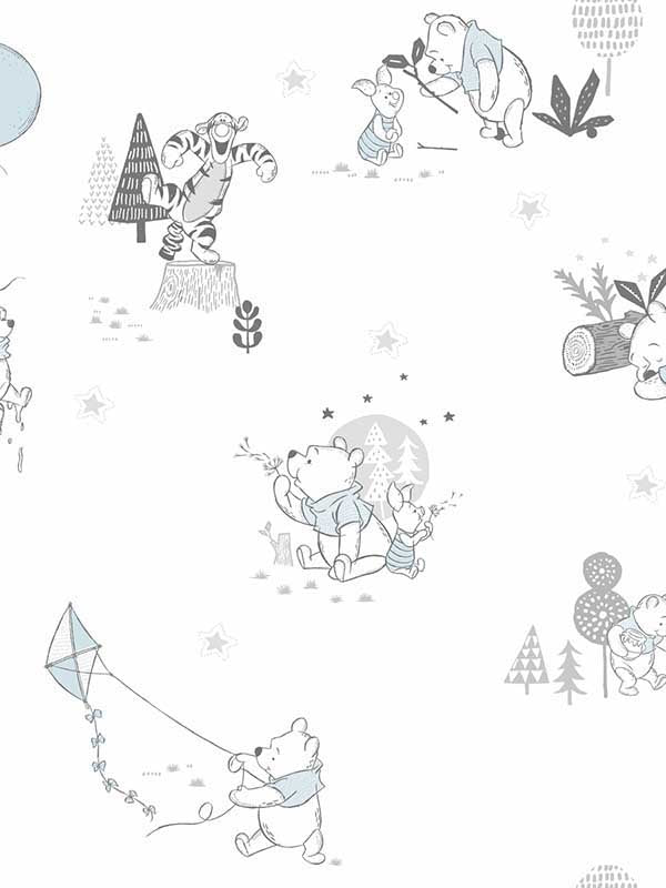 Disney Winnie the Pooh Playmates fabric in white and blue color - pattern number DI0983 - by York in the Disney Kids Vol 4 collection