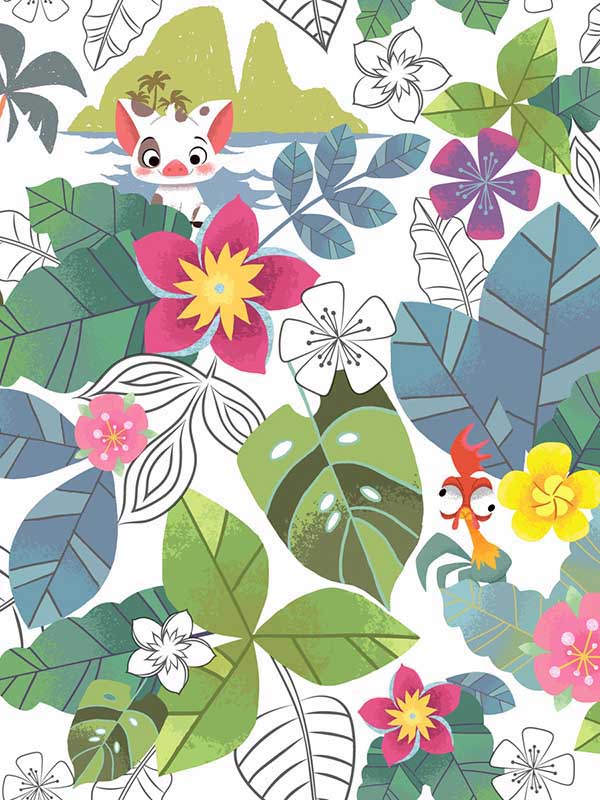 Disney Moana Jungle fabric in pink green color - pattern number DI0994 - by York in the Disney Kids Vol 4 collection