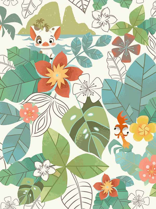 Disney Moana Jungle fabric in red and green color - pattern number DI0995 - by York in the Disney Kids Vol 4 collection