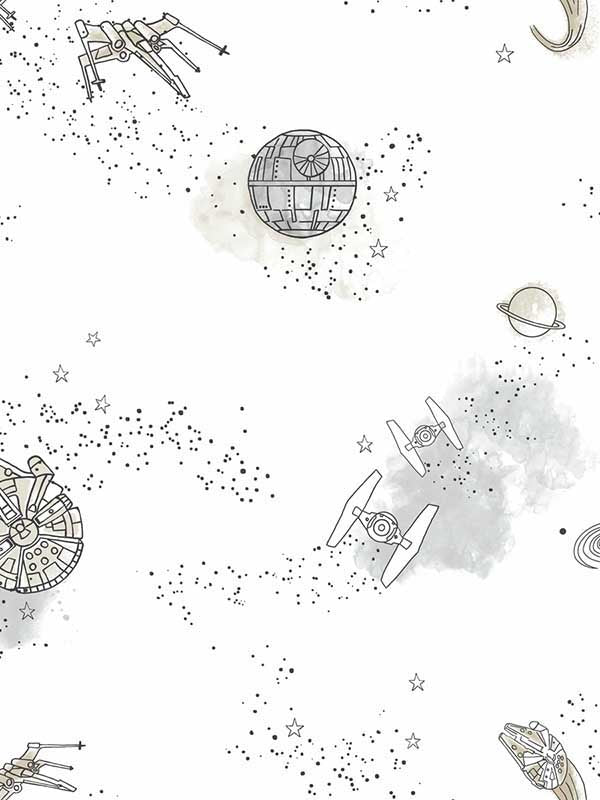Star Wars Good Night Galaxy fabric in black and white color - pattern number DI0997 - by York in the Disney Kids Vol 4 collection