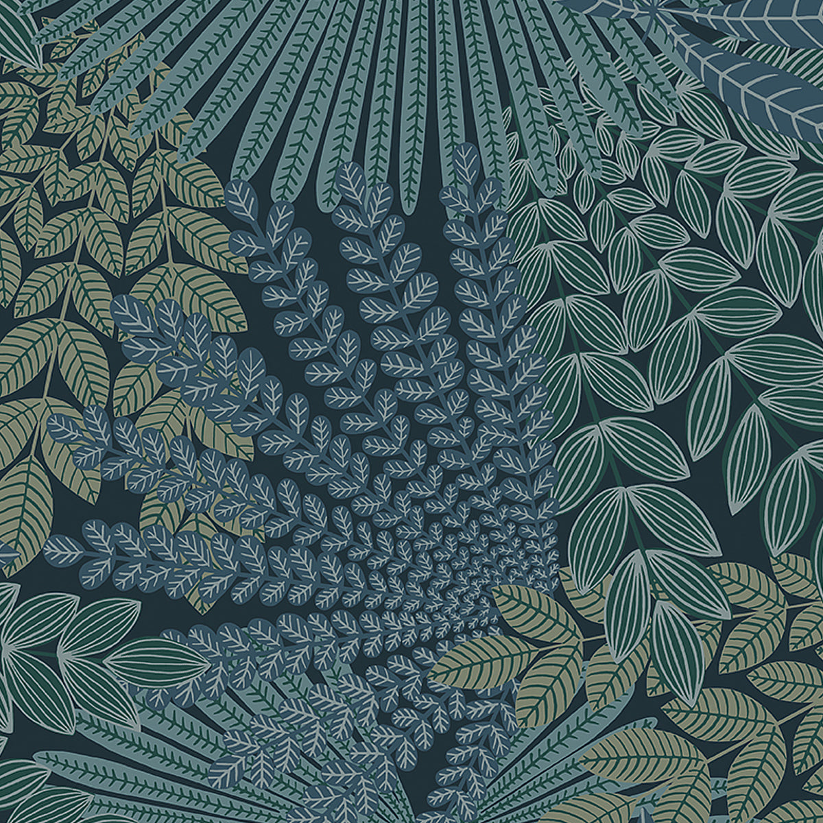 Velvet Leaves wallpaper in spruce and blue color - pattern number 2261 - by Schumacher in the Borastapeter collection