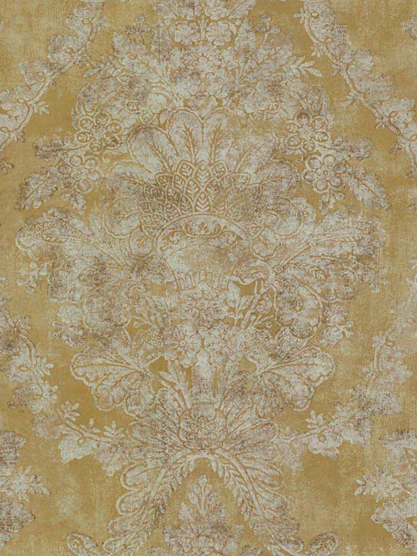 Charleston Damask fabric in yellow color - pattern number HS7956 - by Ronald Redding in the 24 Karat collection