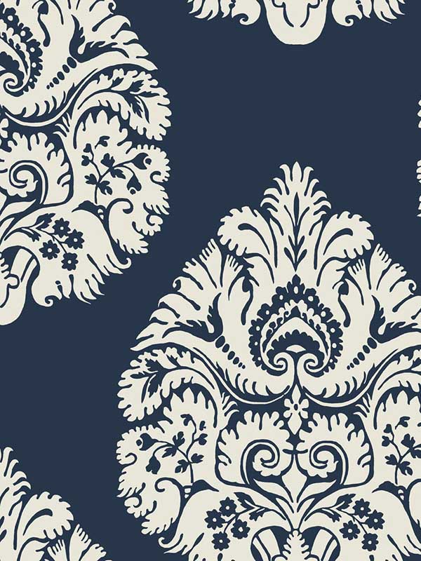 Teardrop Damask fabric in navy color - pattern number KT2143 - by Ronald Redding in the 24 Karat collection