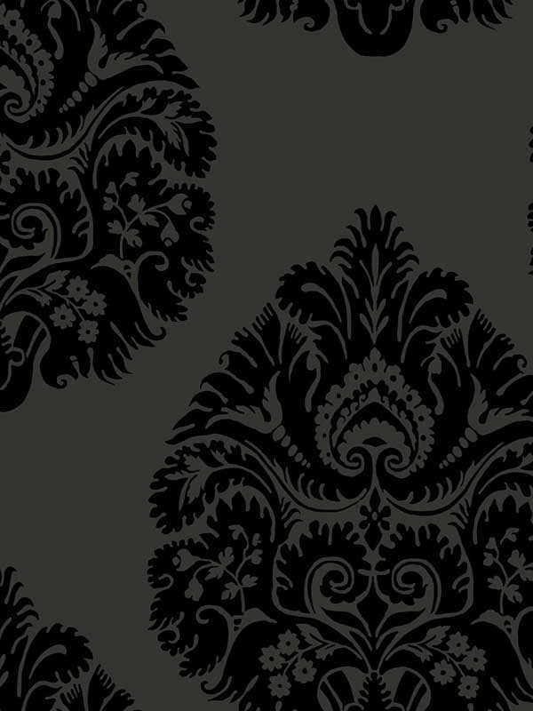 Teardrop Damask fabric in black color - pattern number KT2144 - by Ronald Redding in the 24 Karat collection