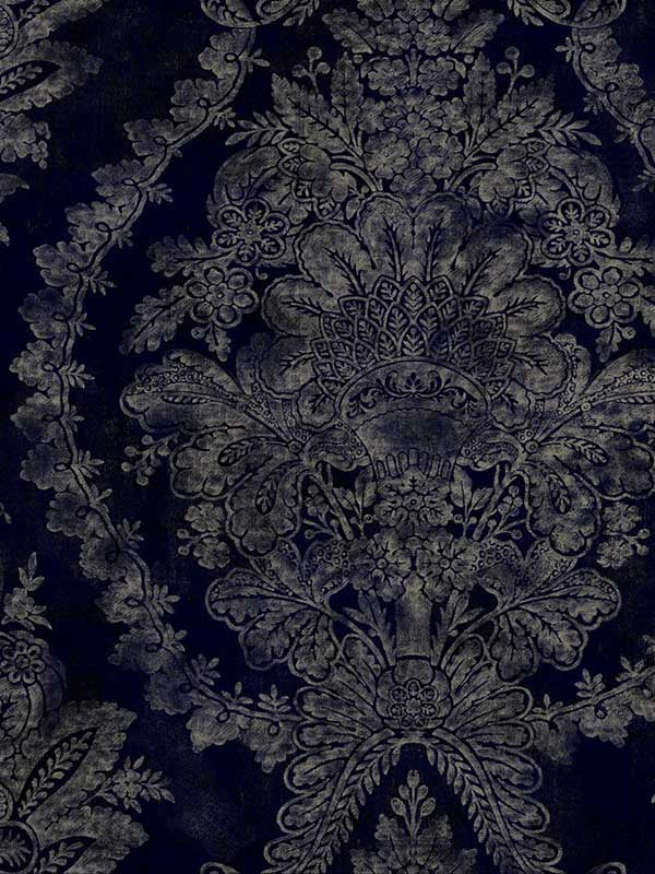Charleston Damask fabric in navy color - pattern number KT2215 - by Ronald Redding in the 24 Karat collection