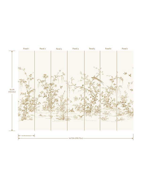 Flowering Vine Chino 7 Panel mural in white color - pattern number KT2262M - by Ronald Redding in the 24 Karat collection