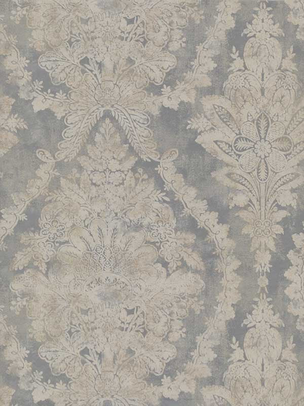 Charleston Damask fabric in silver color - pattern number PM9309 - by Ronald Redding in the 24 Karat collection
