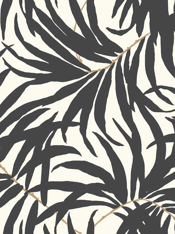 Bali Leaves fabric in off white and dark grey color - pattern number AT7056 - by York in the Tropics Resource Library collection