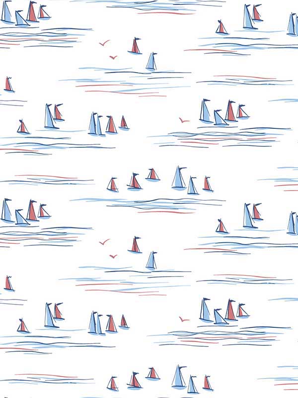Full Sails wallpaper in blue and red color - pattern number CV4461 - by York in the Waters Edge Resource Library collection