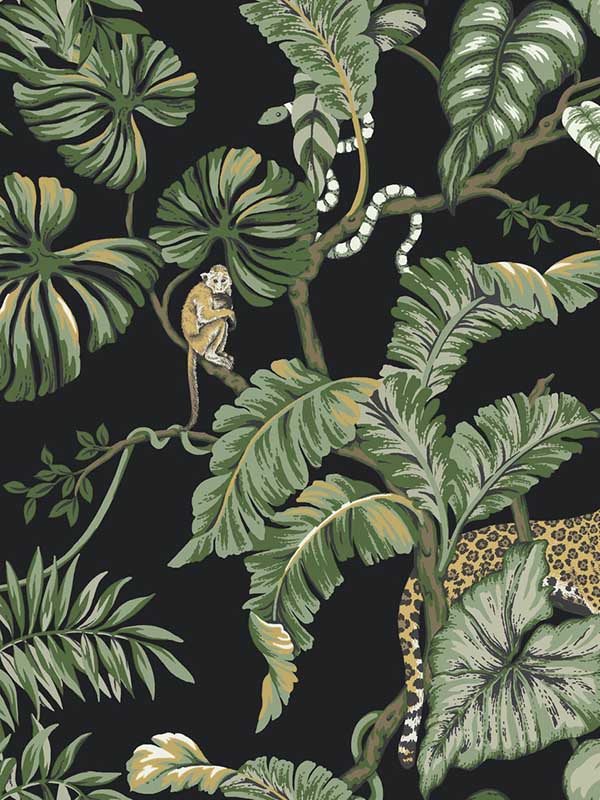 Jungle Cat fabric in black color - pattern number HO2143 - by Ronald Redding in the Traveler collection
