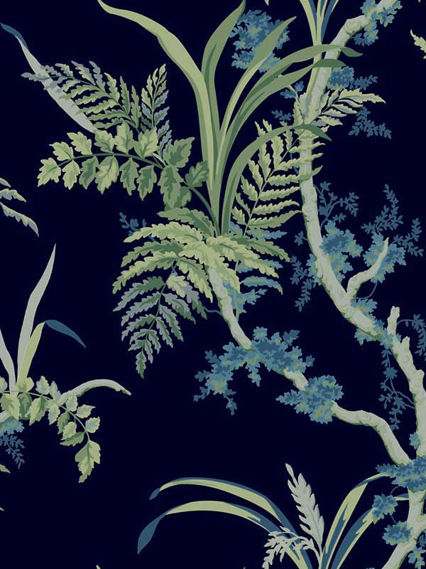 Enchanted Fern fabric in navy and green color - pattern number GR5996 - by York in the Grandmillennial collection