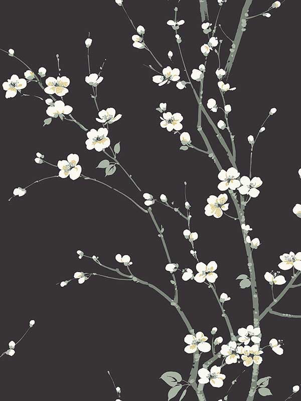 Monterey Floral Branch fabric in black color - pattern number 2927-81800 - by A Street Prints in the Newport collection