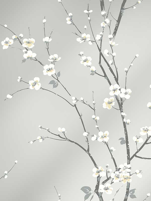 Monterey Floral Branch fabric in silver mist color - pattern number 2927-81808 - by A Street Prints in the Newport collection