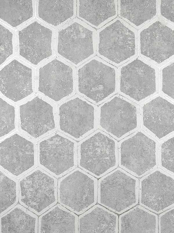 Starling Honeycomb fabric in pewter color - pattern number 2927-00404 - by Brewster in the Polished collection