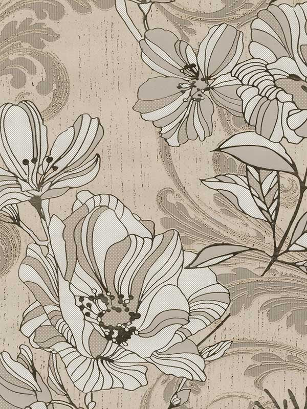 Selene Mucha Floral fabric in gold color - pattern number 4019-86402 - by A Street Prints in the Lustre A Metallic Collection collection
