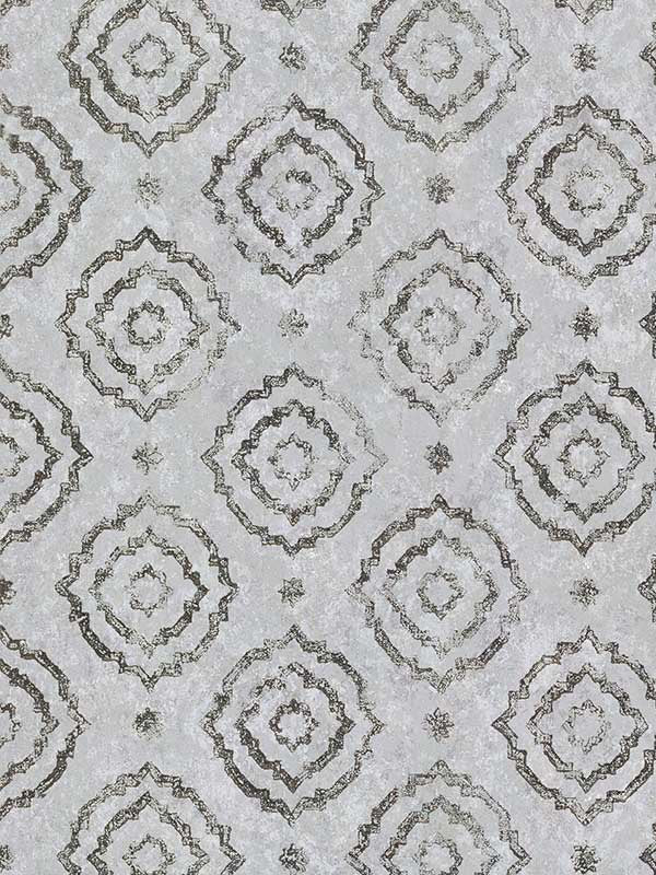 Uma Star Medallion fabric in silver color - pattern number 4019-86425 - by A Street Prints in the Lustre A Metallic Collection collection