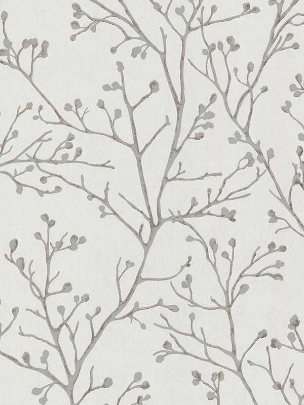 Koura Budding Branches wallpaper in silver color - pattern number 4019-86453 - by A Street Prints in the Lustre A Metallic Collection collection
