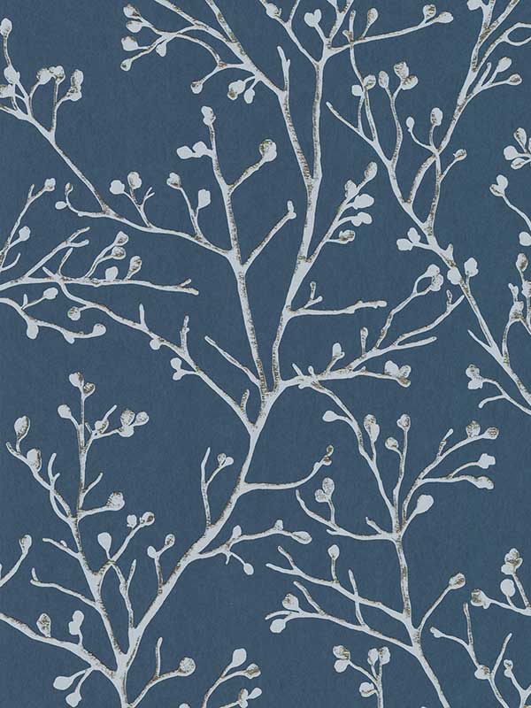 Koura Budding Branches wallpaper in sapphire color - pattern number 4019-86455 - by A Street Prints in the Lustre A Metallic Collection collection