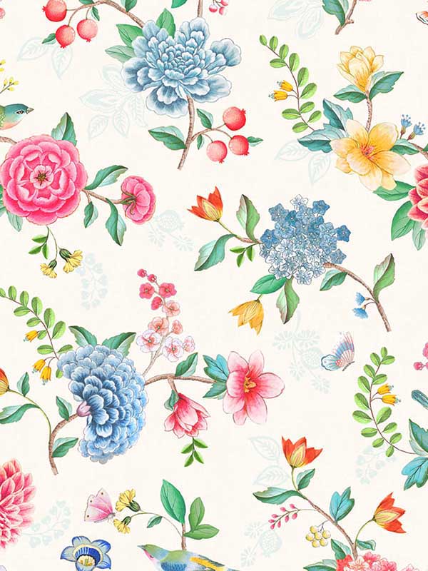 Good Evening Floral Garden fabric in white color - pattern number 300100 - by Eijffinger in the Pip Studio Amsterdam 5 collection